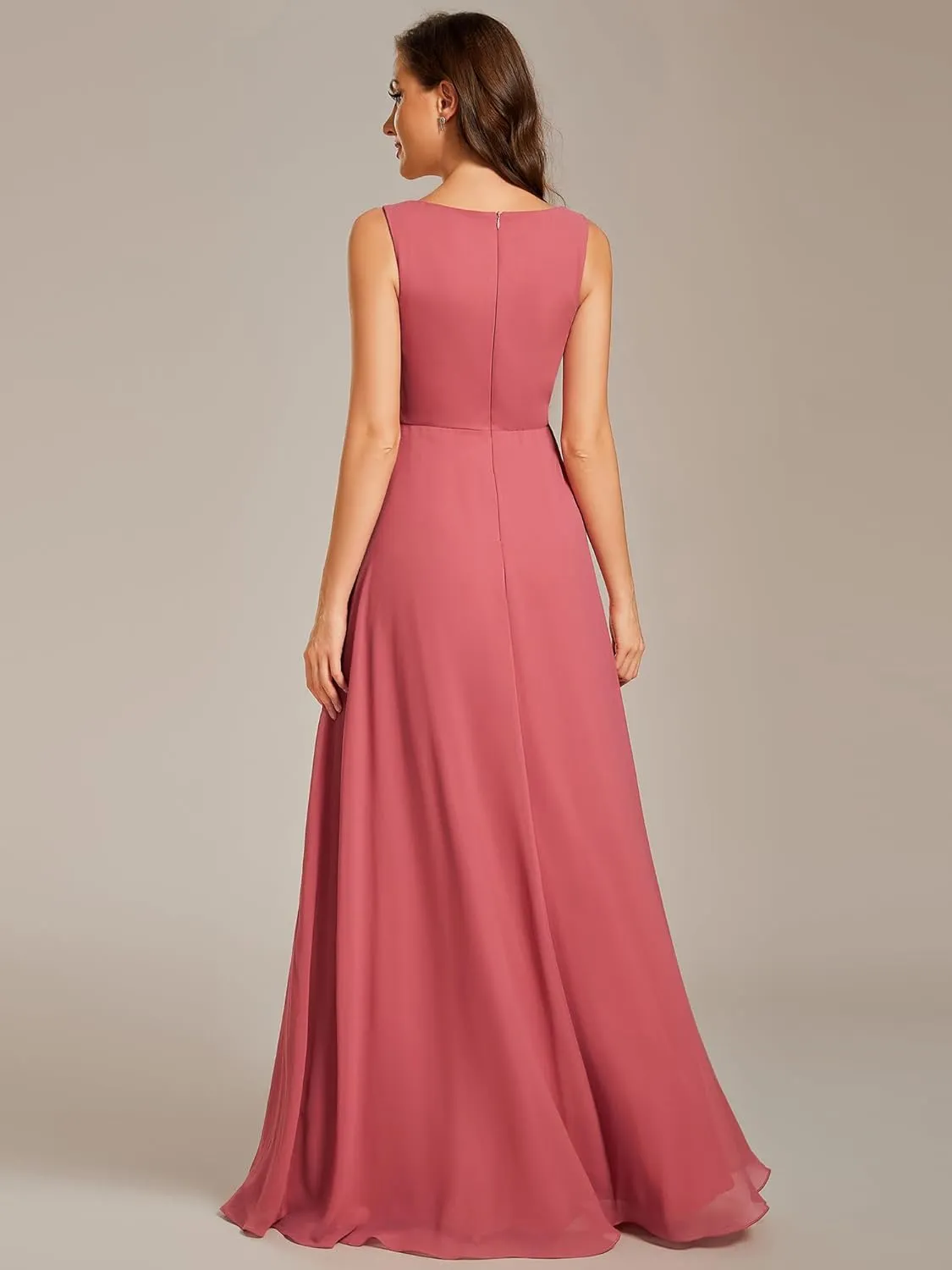 Ever-Pretty Women's Sexy Sleeveless V Neck Appliques Waist Ruched Formal Gowns