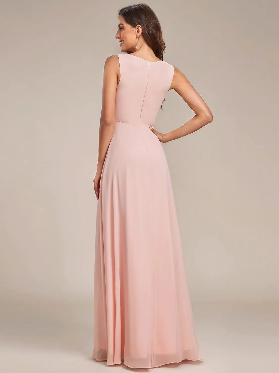 Ever-Pretty Women's Sexy Sleeveless V Neck Appliques Waist Ruched Formal Gowns