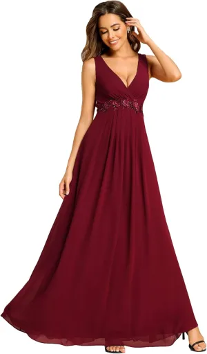 Ever-Pretty Women's Sexy Sleeveless V Neck Appliques Waist Ruched Formal Gowns