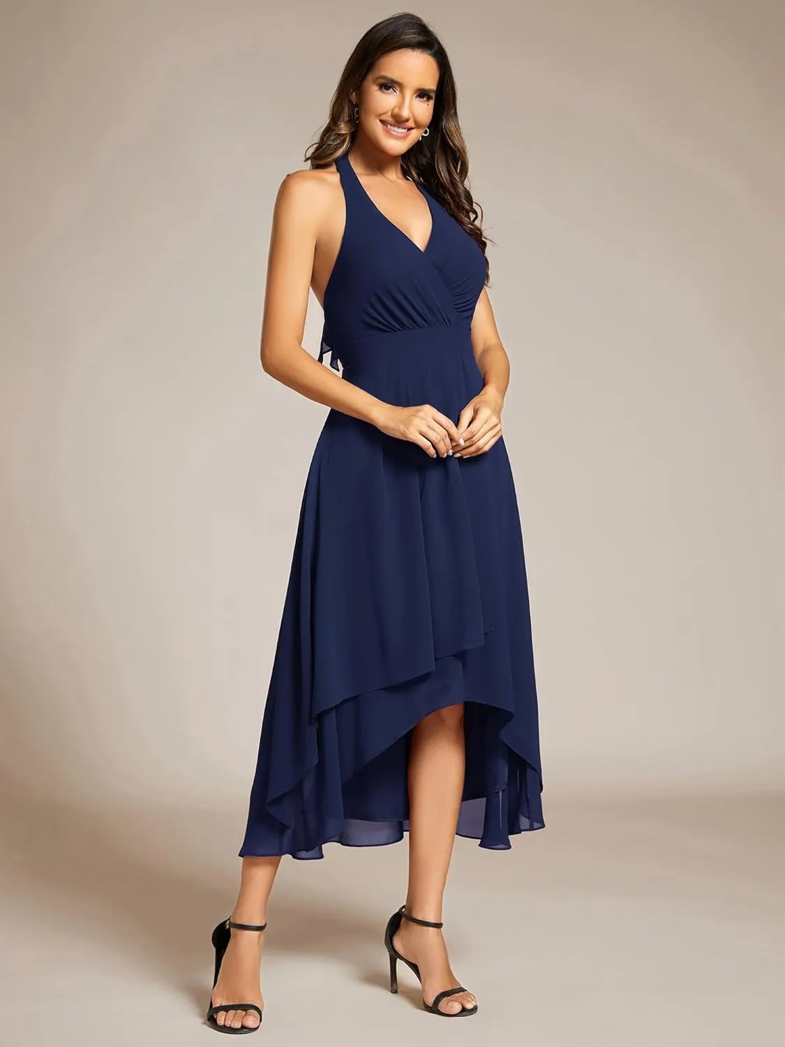Ever-Pretty Women's Summer Dresses Halter Neck High Low Hem Chiffon Wedding Guest Dress 11926