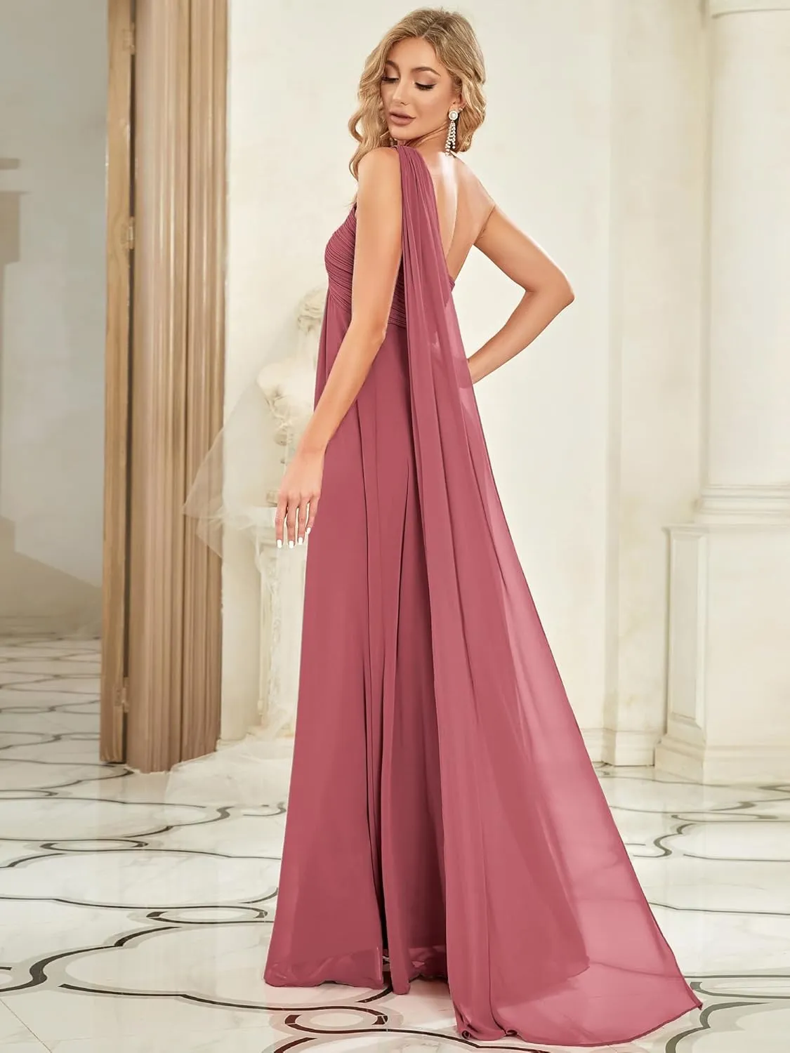 Ever-Pretty Women's Summer One-Shoulder Empire Waist Chiffon Pleated Maxi Formal Dress 09816
