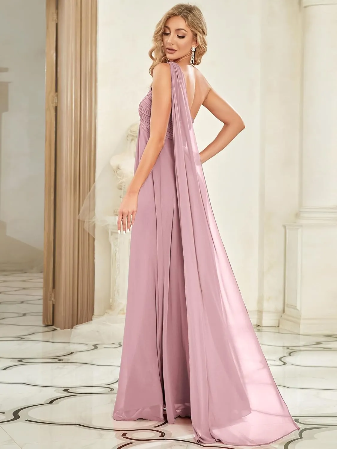 Ever-Pretty Women's Summer One-Shoulder Empire Waist Chiffon Pleated Maxi Formal Dress 09816