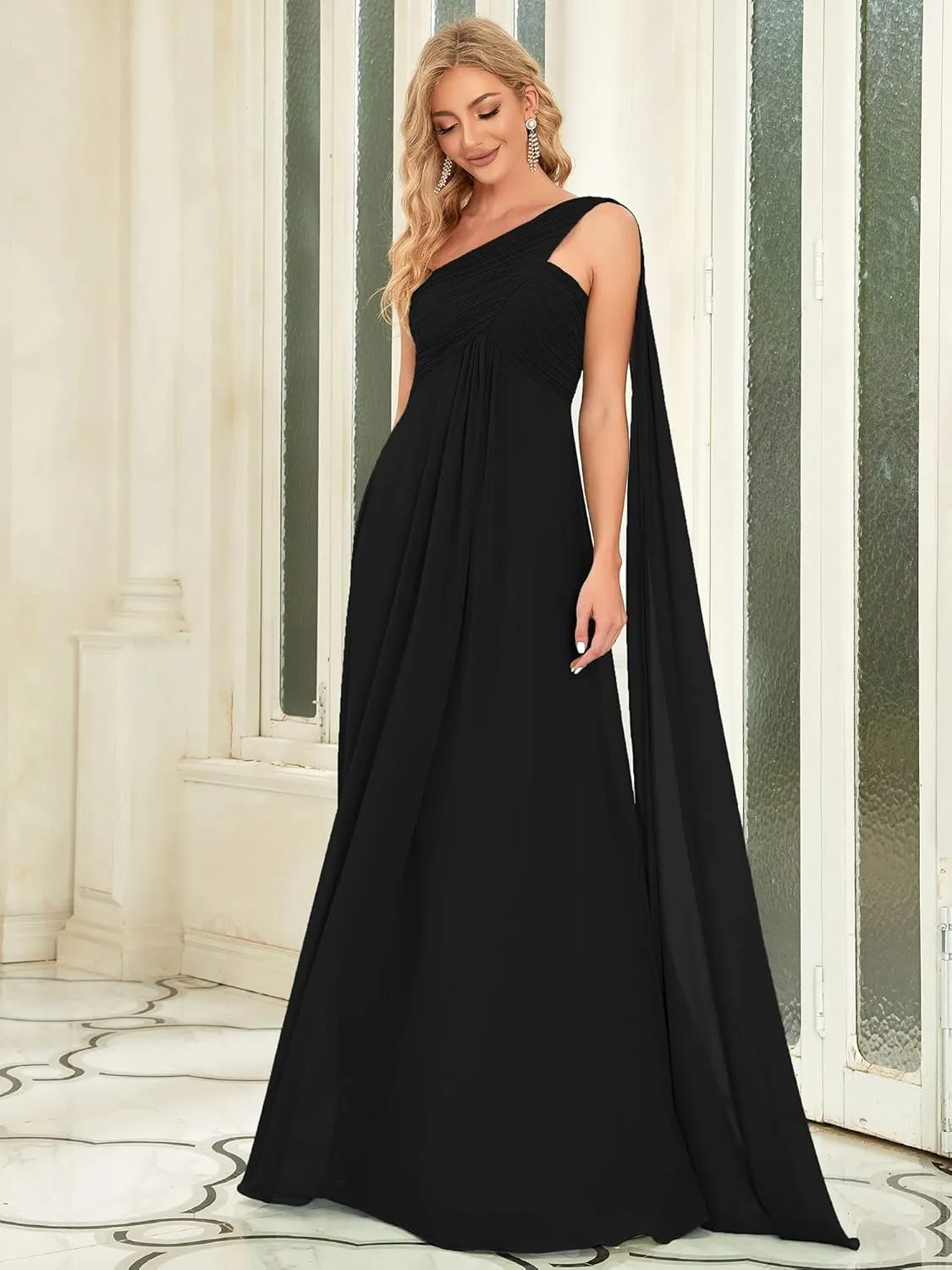 Ever-Pretty Women's Summer One-Shoulder Empire Waist Chiffon Pleated Maxi Formal Dress 09816