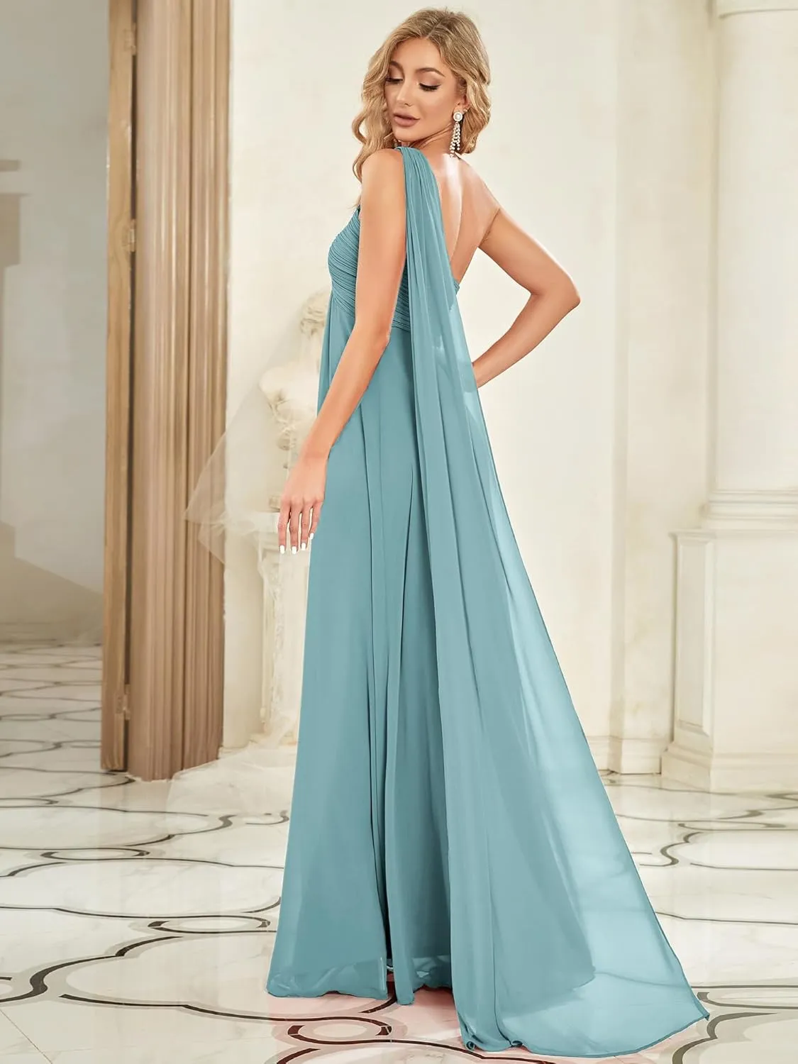 Ever-Pretty Women's Summer One-Shoulder Empire Waist Chiffon Pleated Maxi Formal Dress 09816