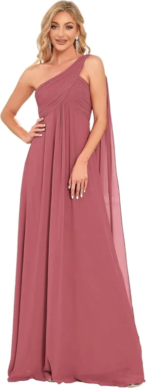 Ever-Pretty Women's Summer One-Shoulder Empire Waist Chiffon Pleated Maxi Formal Dress 09816