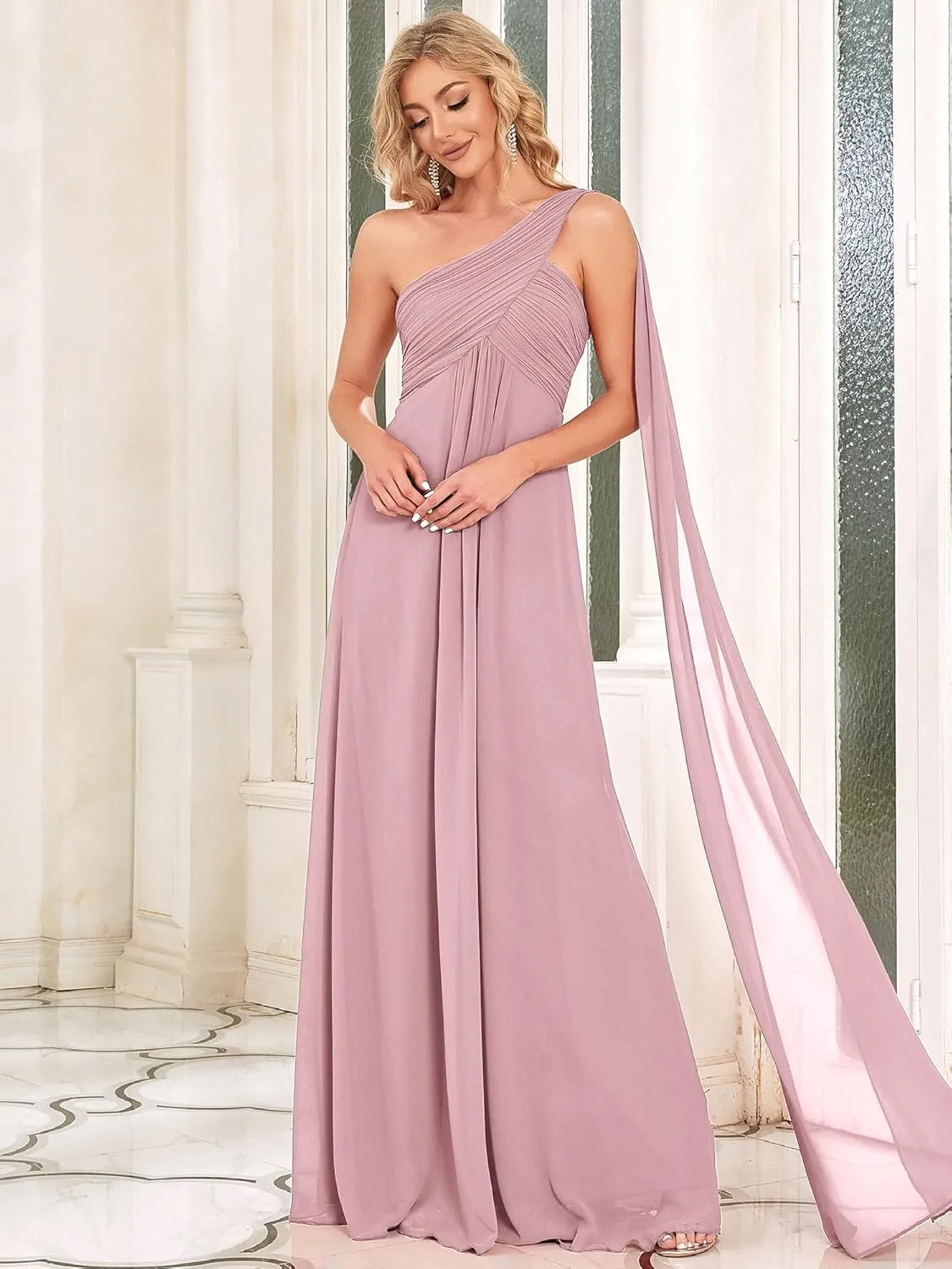 Ever-Pretty Women's Summer One-Shoulder Empire Waist Chiffon Pleated Maxi Formal Dress 09816