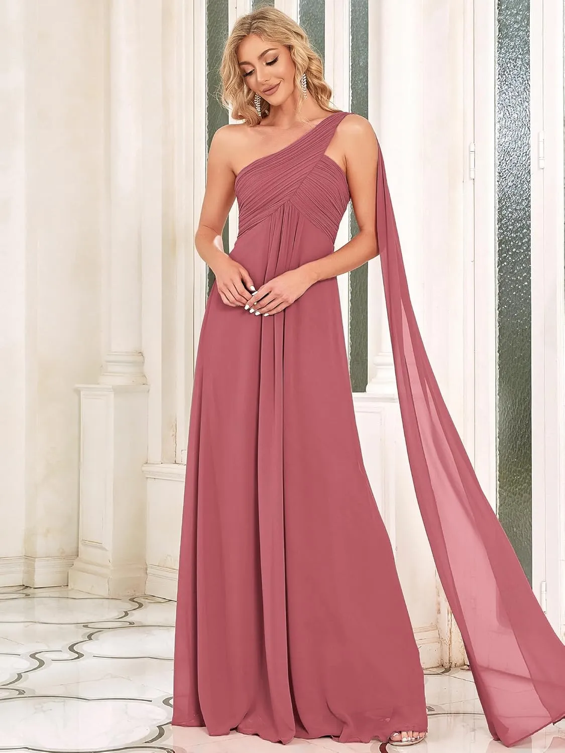 Ever-Pretty Women's Summer One-Shoulder Empire Waist Chiffon Pleated Maxi Formal Dress 09816