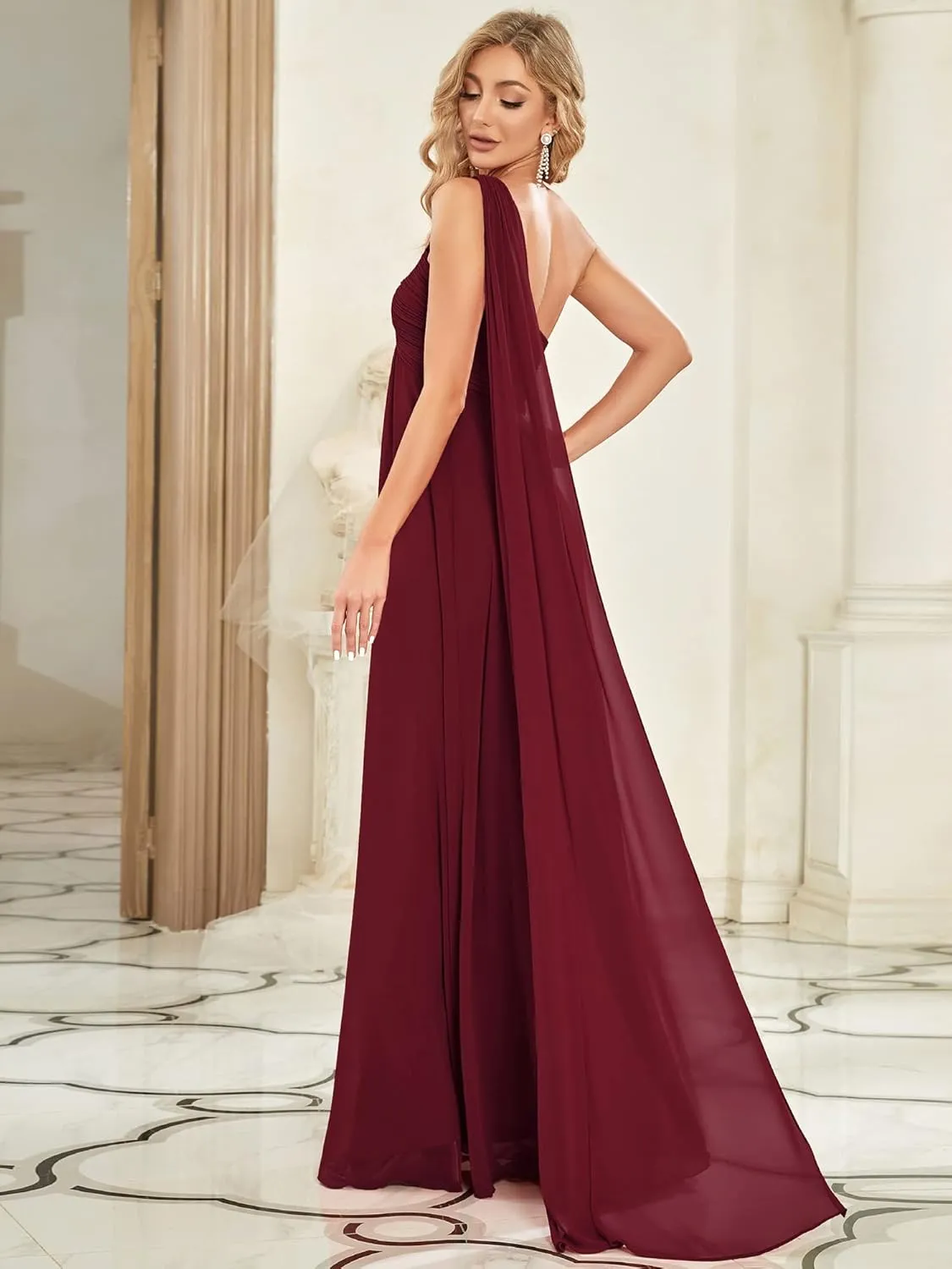 Ever-Pretty Women's Summer One-Shoulder Empire Waist Chiffon Pleated Maxi Formal Dress 09816
