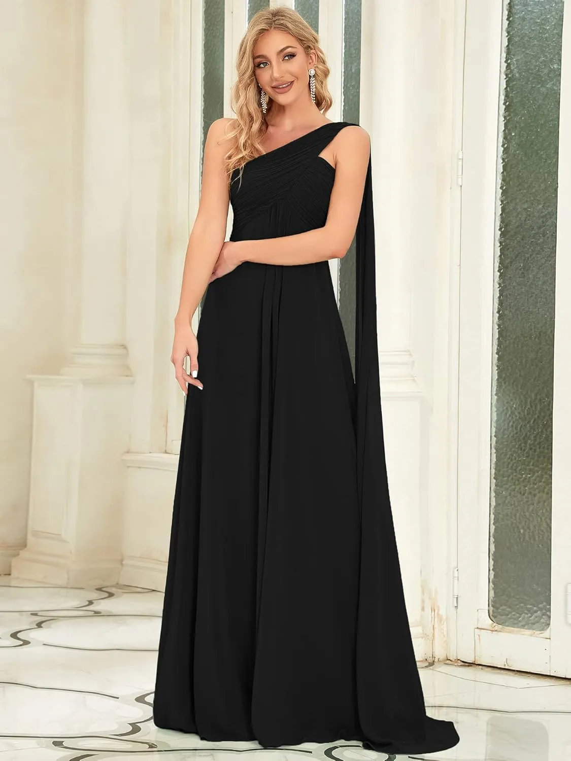 Ever-Pretty Women's Summer One-Shoulder Empire Waist Chiffon Pleated Maxi Formal Dress 09816