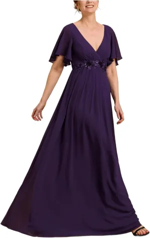 Ever-Pretty Women's V Neck Appliques Pleated Chiffon A Line Floor Length Mother of The Bride Dresses