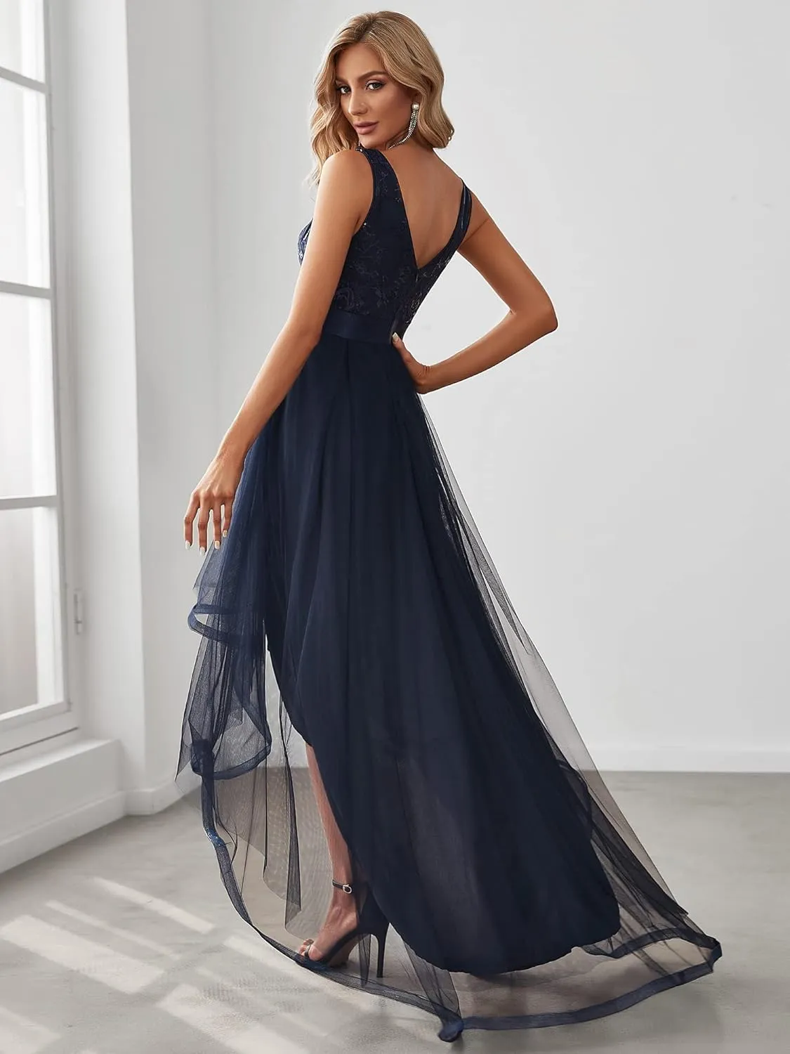 Ever-Pretty Women's V Neck Pleated Waist Short Sleeve Wedding Guest Dress Chiffon Bridesmaid Dresses 00793