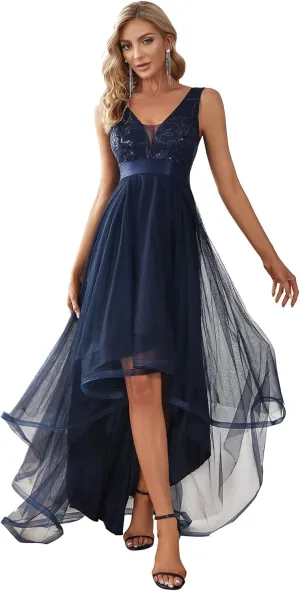 Ever-Pretty Women's V Neck Pleated Waist Short Sleeve Wedding Guest Dress Chiffon Bridesmaid Dresses 00793