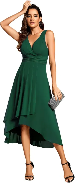 Ever-Pretty Women's V Neck Sleeveless Empire Waist Semi Formal Dress Pleated Chiffon Wedding Guest Dresses 61926