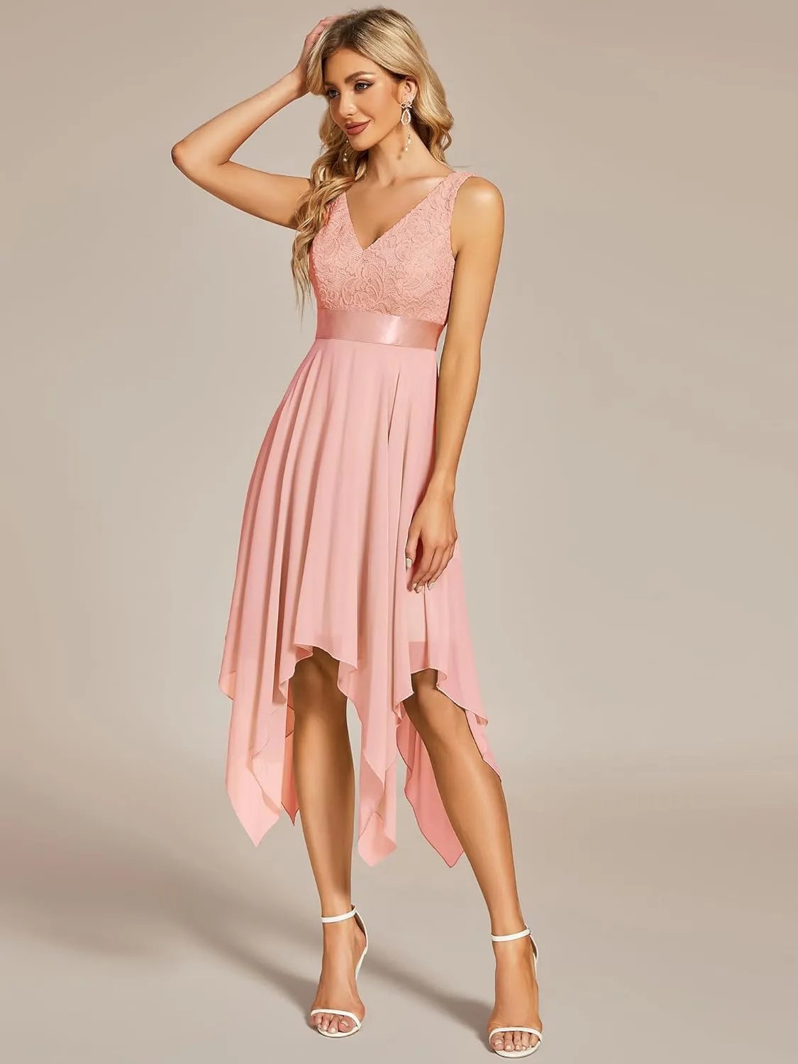 Ever-Pretty Women's Vintage V Neck Irregular Hem Lace A Line Chiffon Cocktail Dresses 00207