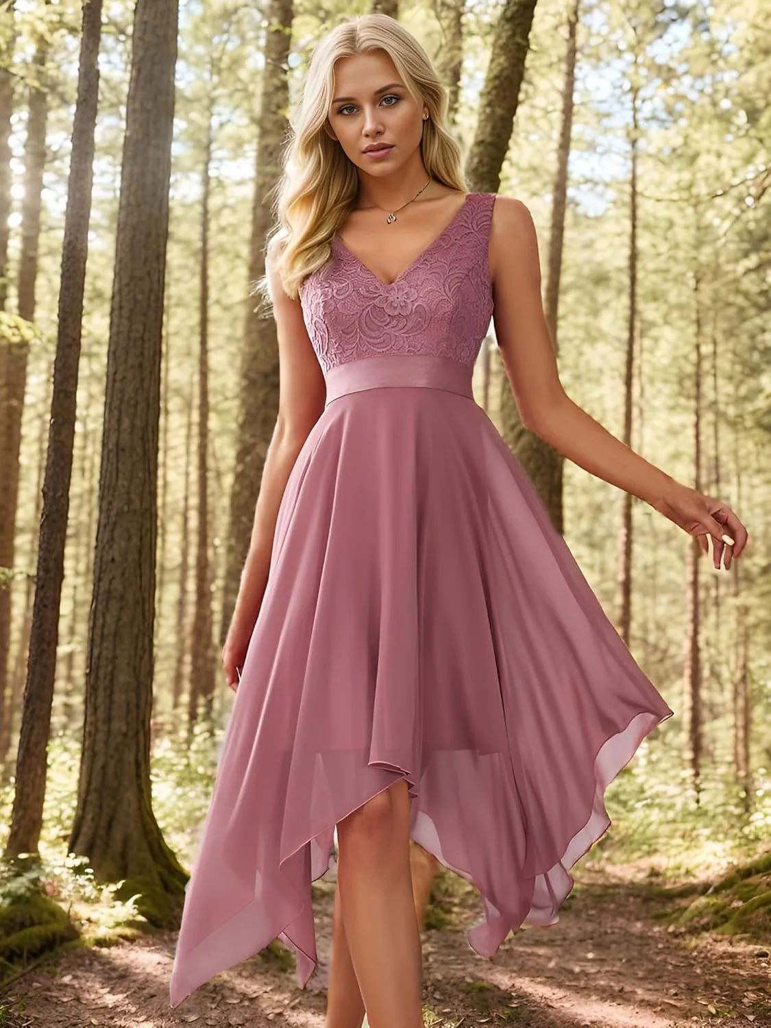 Ever-Pretty Women's Vintage V Neck Irregular Hem Lace A Line Chiffon Cocktail Dresses 00207