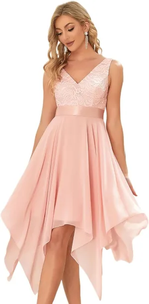 Ever-Pretty Women's Vintage V Neck Irregular Hem Lace A Line Chiffon Cocktail Dresses 00207