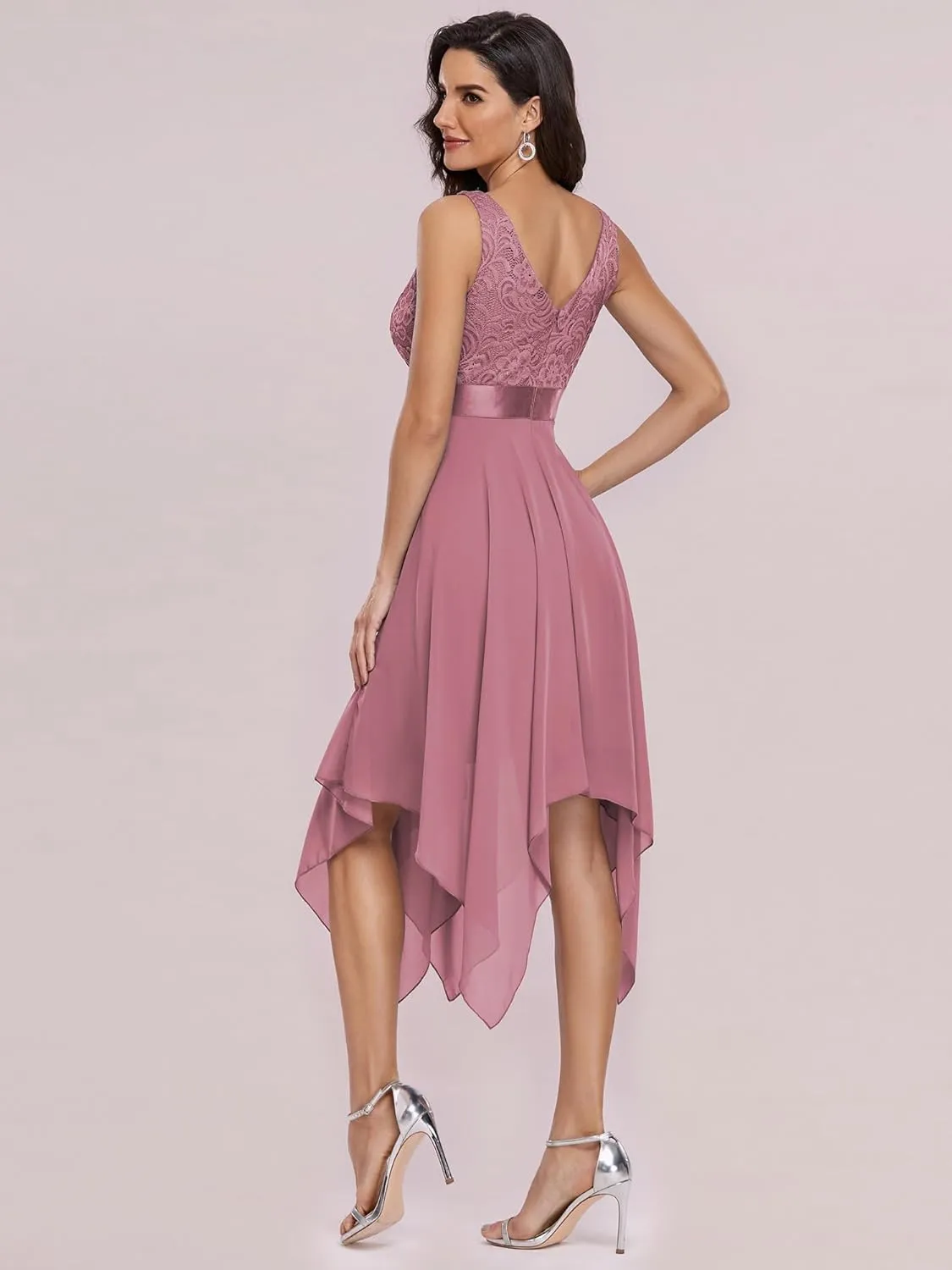 Ever-Pretty Women's Vintage V Neck Irregular Hem Lace A Line Chiffon Cocktail Dresses 00207