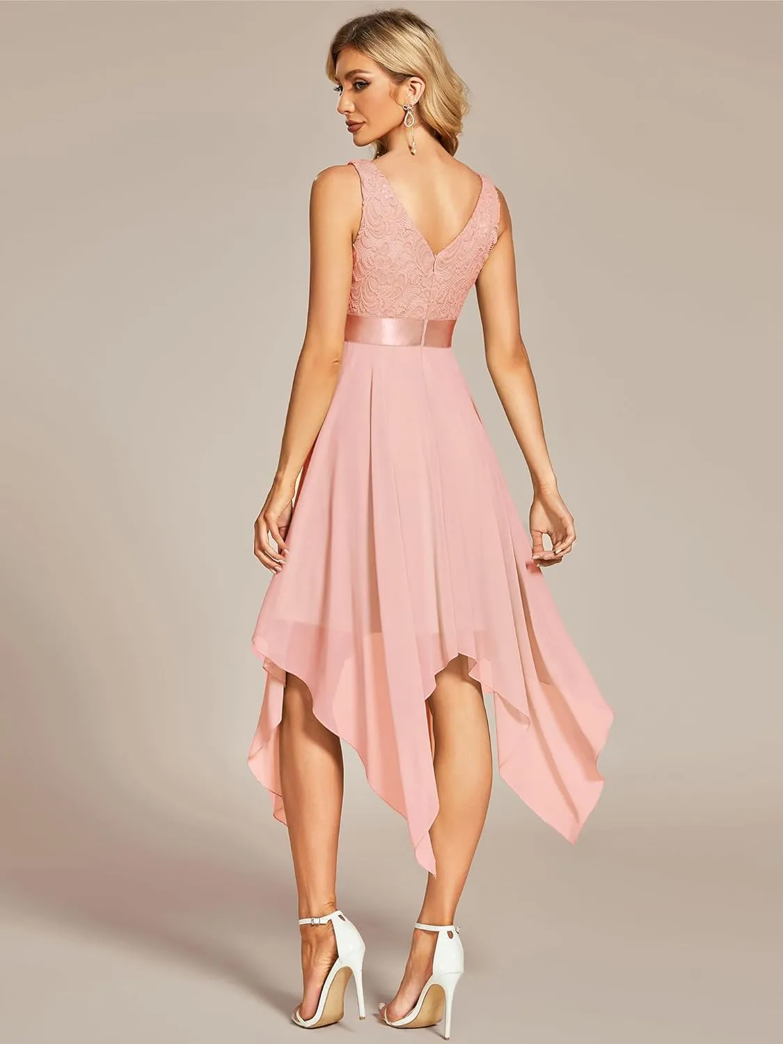Ever-Pretty Women's Vintage V Neck Irregular Hem Lace A Line Chiffon Cocktail Dresses 00207