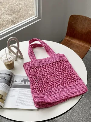 Fairycore Hobo Bag Grunge Crochet Knitted Beach Tote Bag Y2K Aesthetic Trendy Mesh Hollow Shoulder Bags