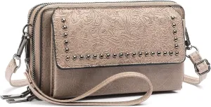 FALAN MULE Crossbody Bags for Women Small Leather Cell Phone Wallet Wristlet Purse with Zip Around 2 Strap