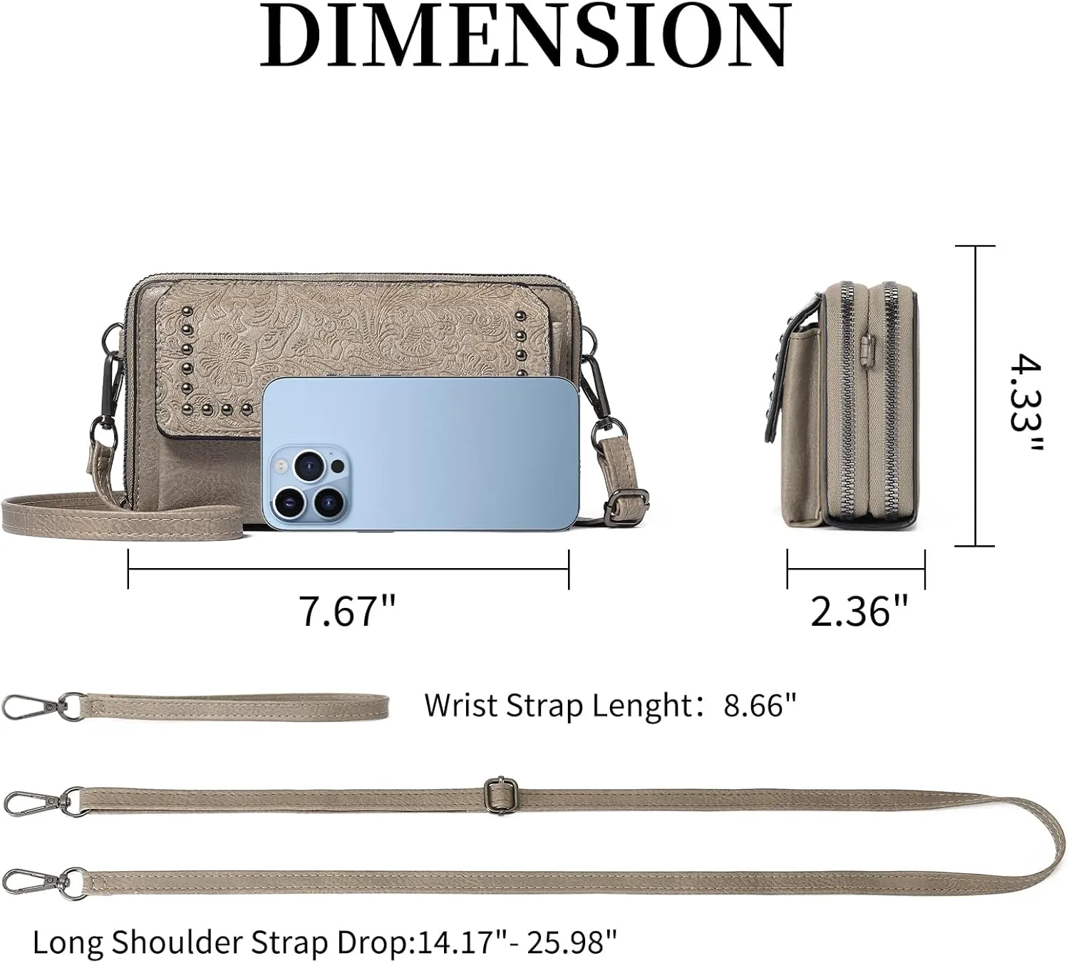 FALAN MULE Crossbody Bags for Women Small Leather Cell Phone Wallet Wristlet Purse with Zip Around 2 Strap