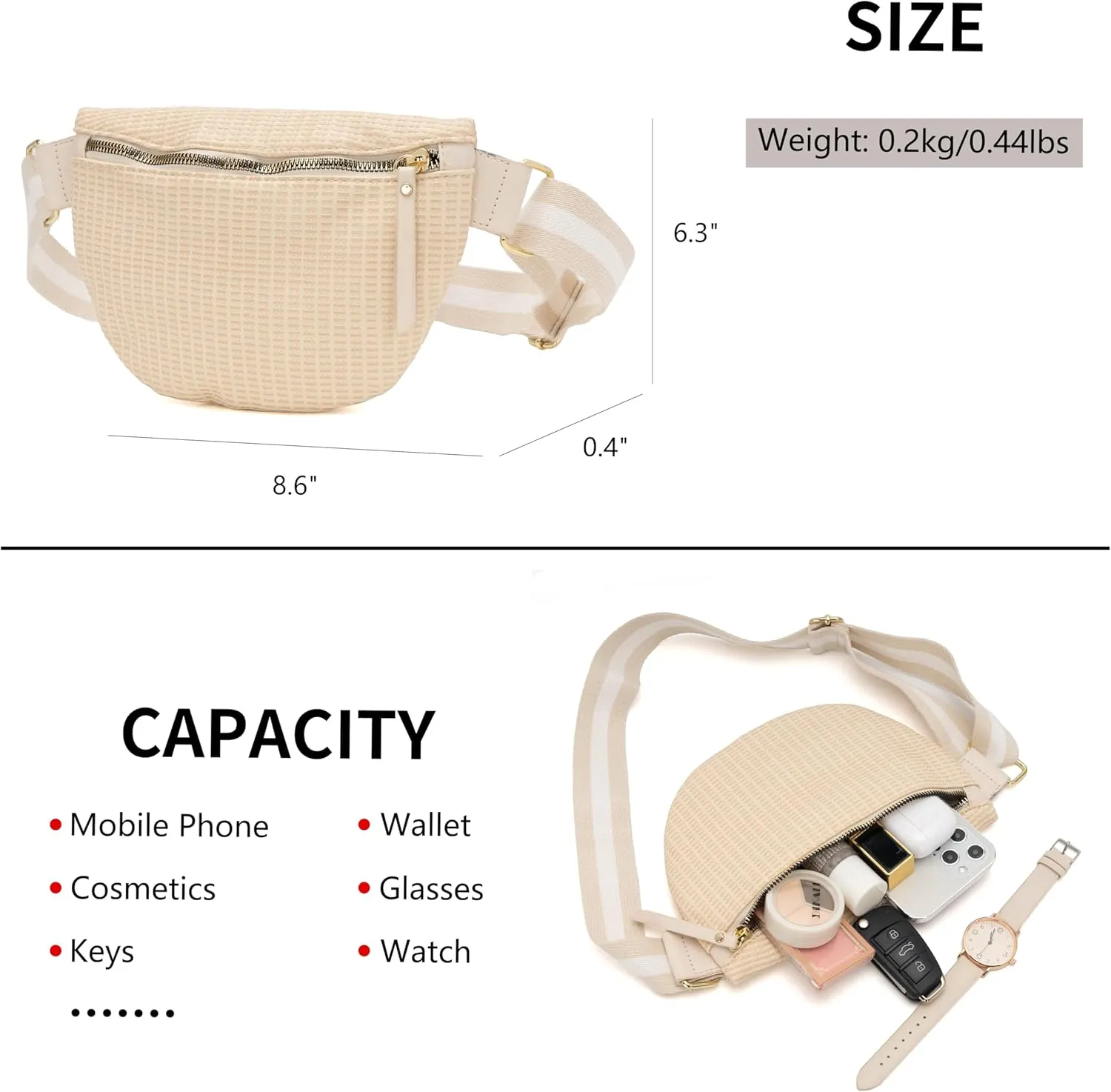Fanny Packs for Women Embossed Lightweight Waist Pack Zipper Crossbody Belt Bag Sport Pack for Running Hiking Travel Workout