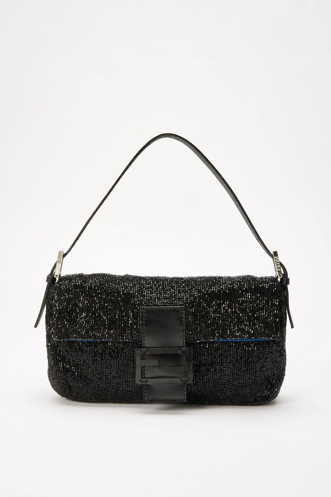 Fendi Black Sequin Beaded Baguette Bag with Box