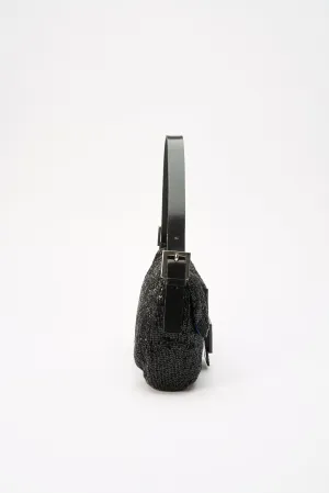Fendi Black Sequin Beaded Baguette Bag with Box