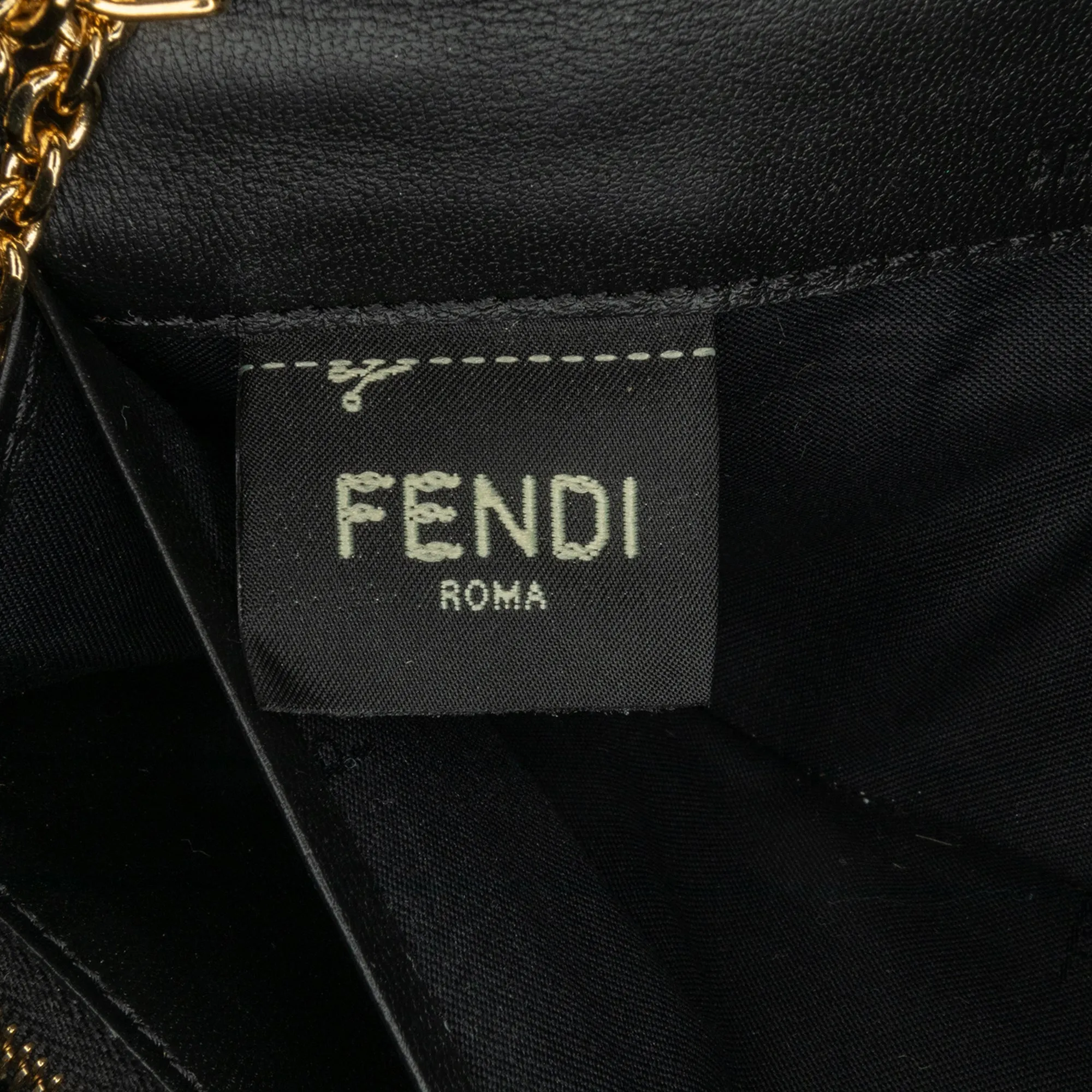 Fendi Black Zucca Embossed Leather Wallet On Chain