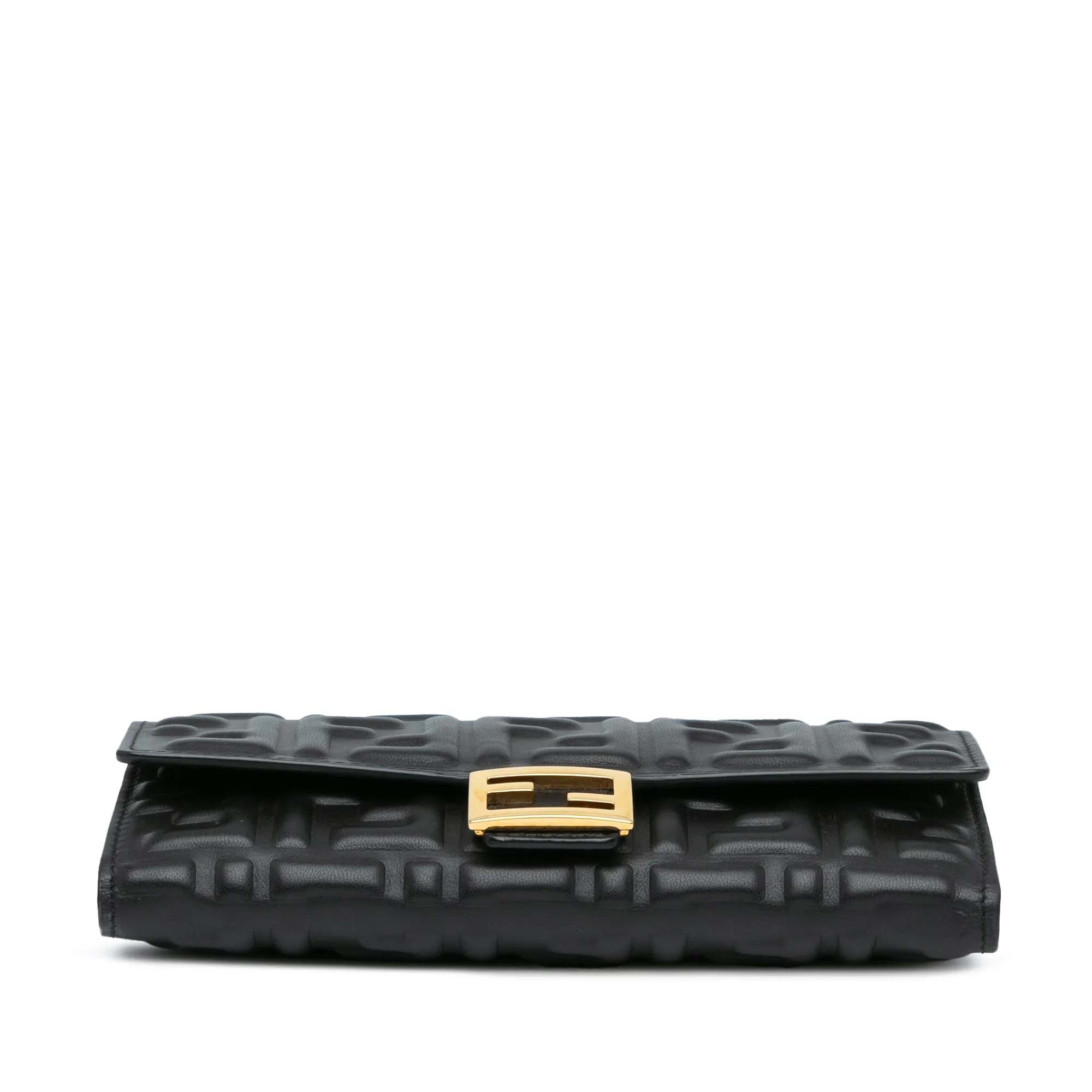 Fendi Black Zucca Embossed Leather Wallet On Chain