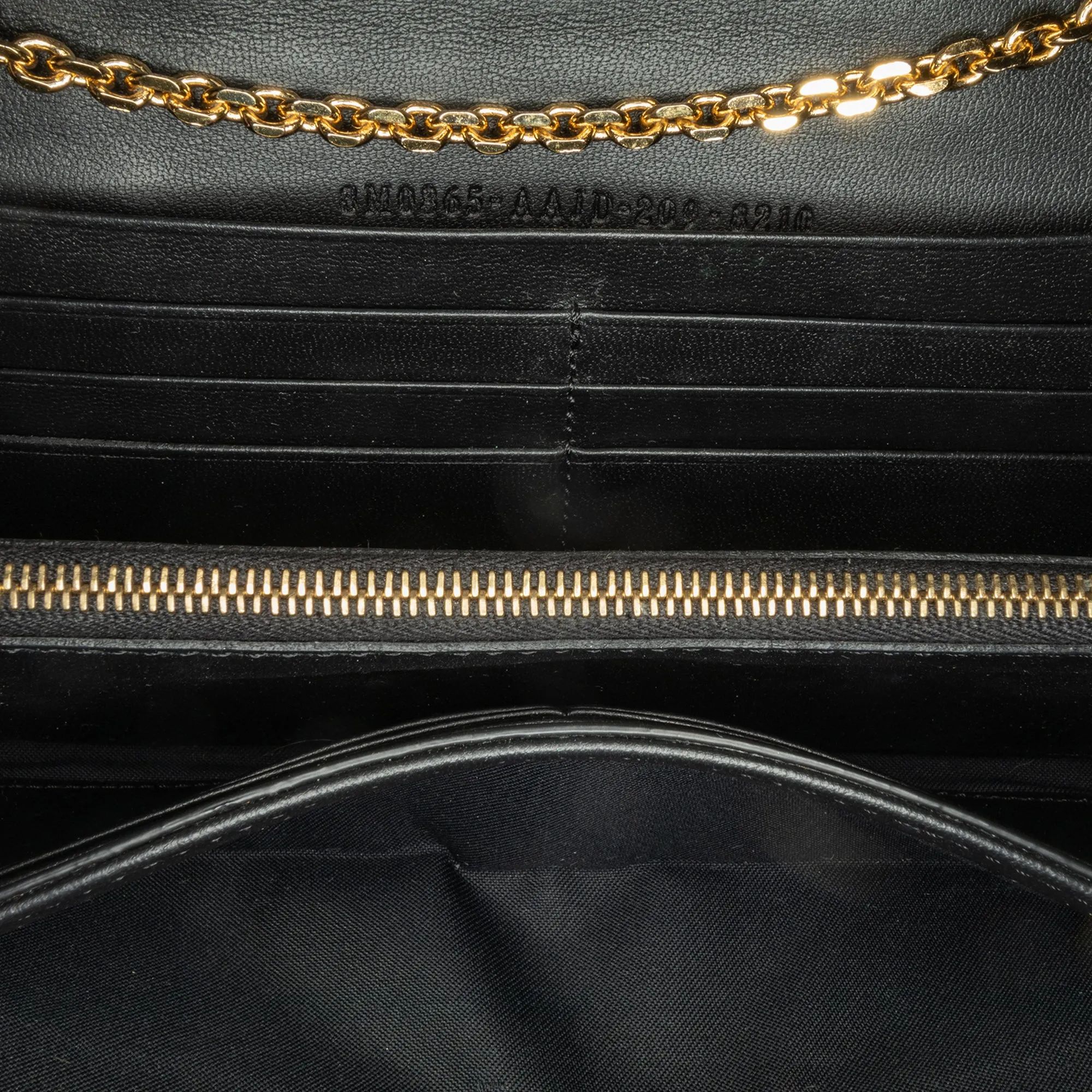 Fendi Black Zucca Embossed Leather Wallet On Chain