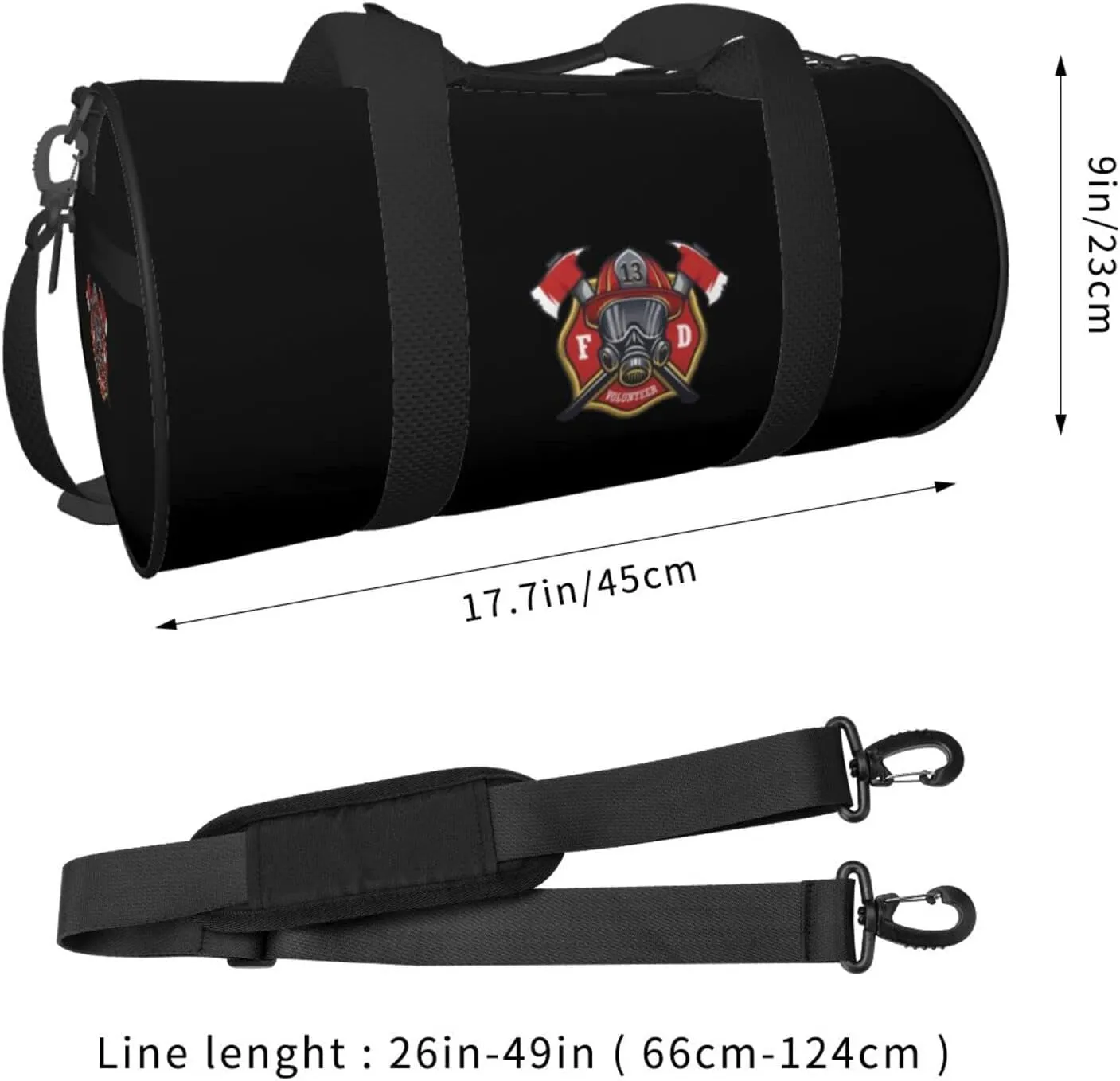 Firefighter Travel Luggage Duffel Bag Sports Rolling Foldable Duffel Bag, Black