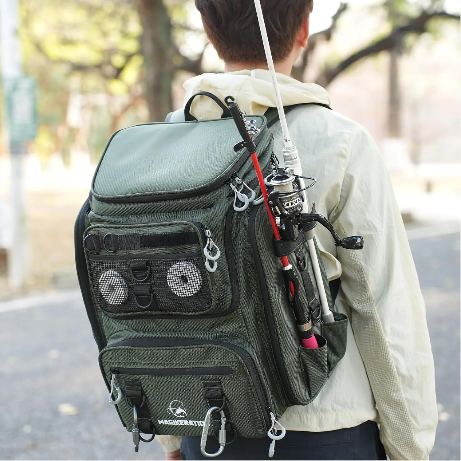 Fishing Backpack with Rod Holders,900D Oxford Water-Resistant Fishing Gear,42L Large Storage Tackle Bag for Men