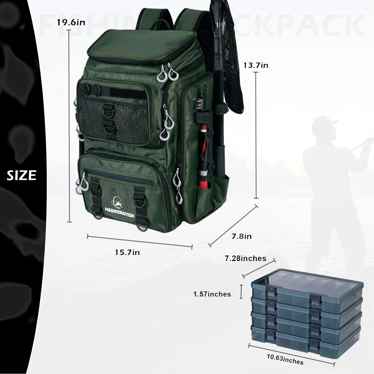 Fishing Backpack with Rod Holders,900D Oxford Water-Resistant Fishing Gear,42L Large Storage Tackle Bag for Men