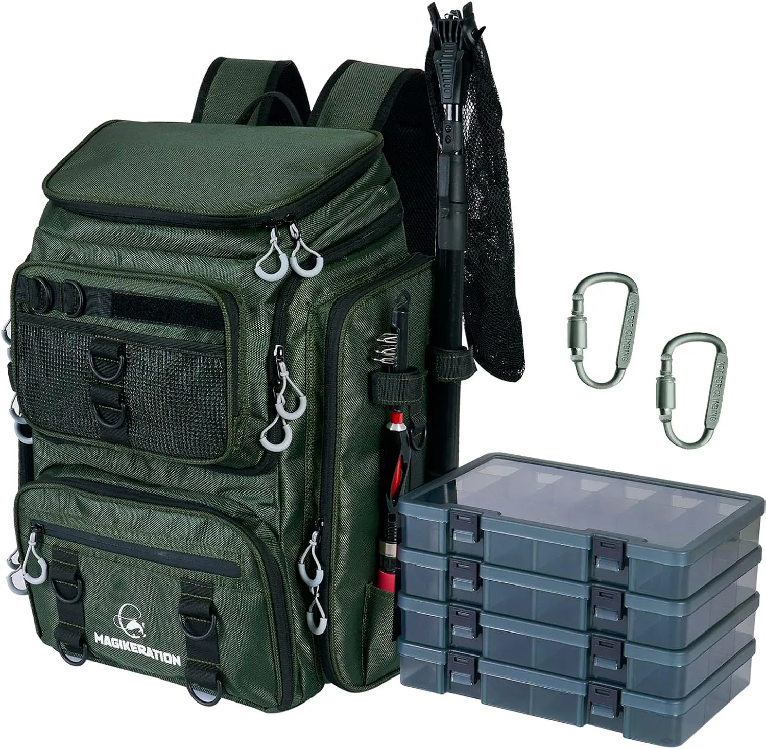 Fishing Backpack with Rod Holders,900D Oxford Water-Resistant Fishing Gear,42L Large Storage Tackle Bag for Men
