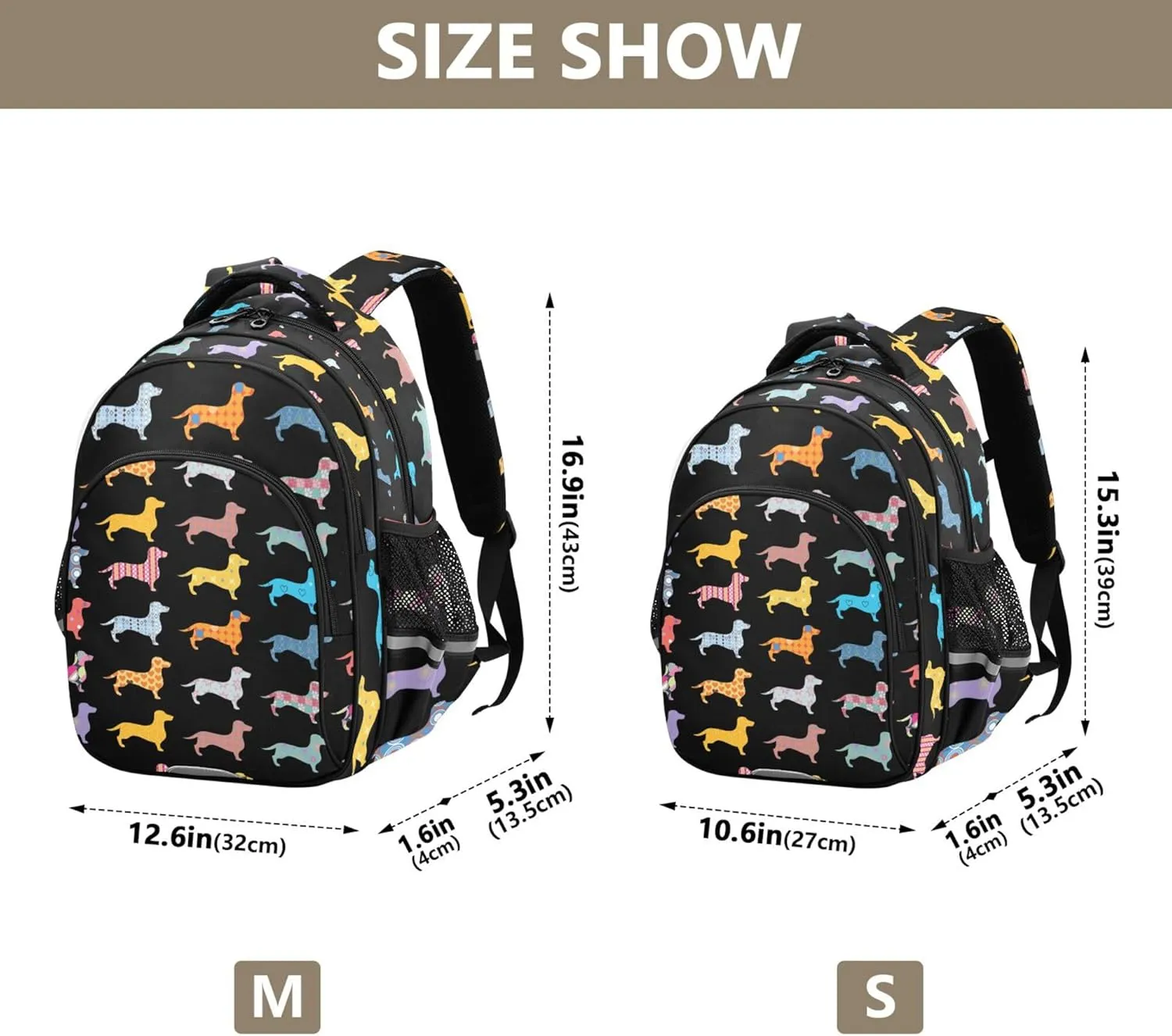 Fisyme Dogs Dachshund Backpack Laptop Back Pack Daycare Bag Bookbag Travel School Backpacks Medium