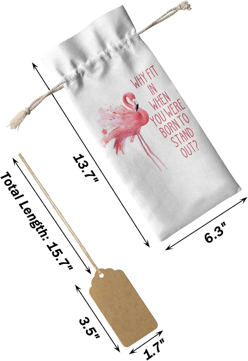 Flamingo Wine Bottle Bags Wine Bottle Cover with Drawstring, Pink Saint Valentine's Day Watercolor Gift Bag for Champagne, Wedding, Birthday, Party