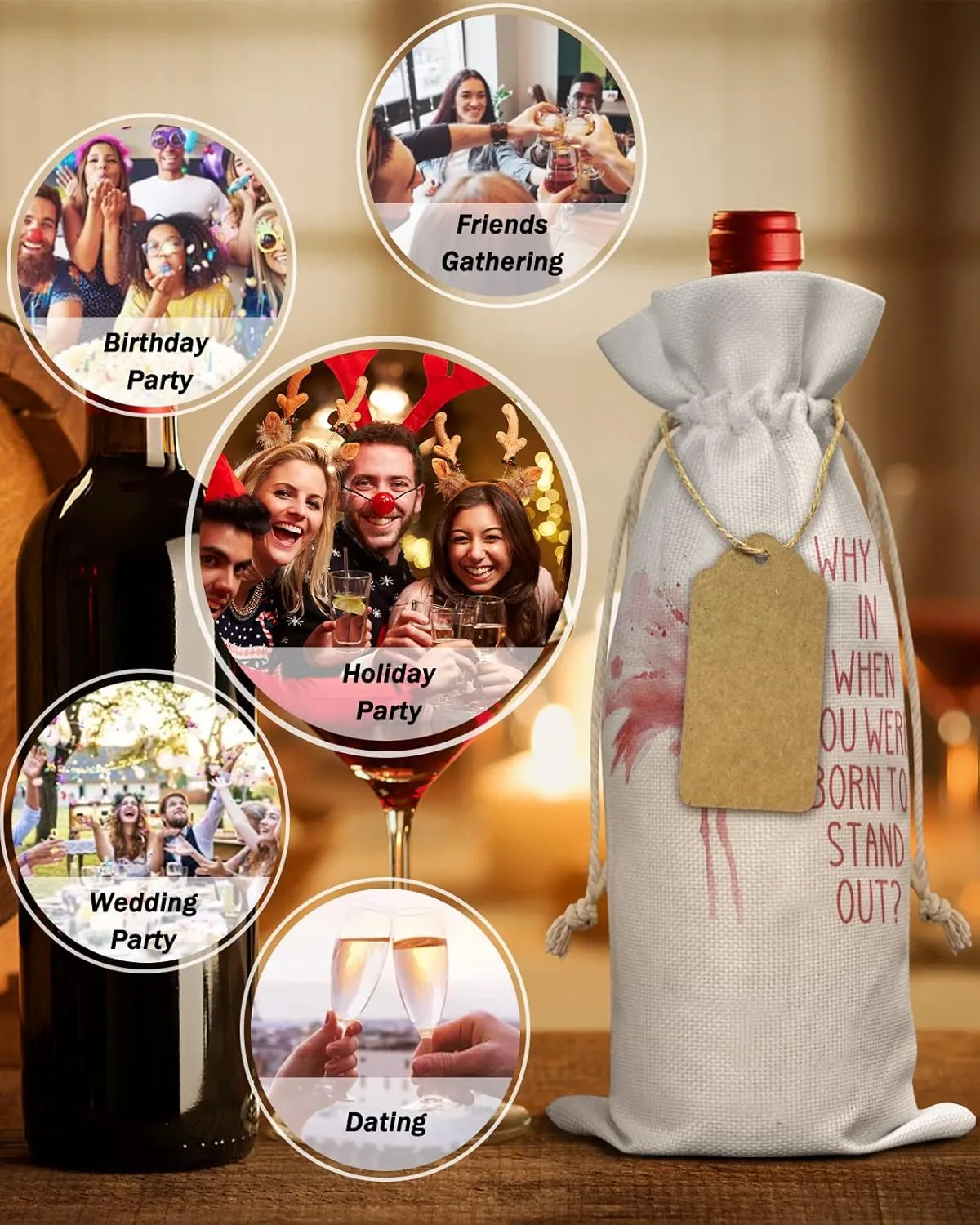 Flamingo Wine Bottle Bags Wine Bottle Cover with Drawstring, Pink Saint Valentine's Day Watercolor Gift Bag for Champagne, Wedding, Birthday, Party