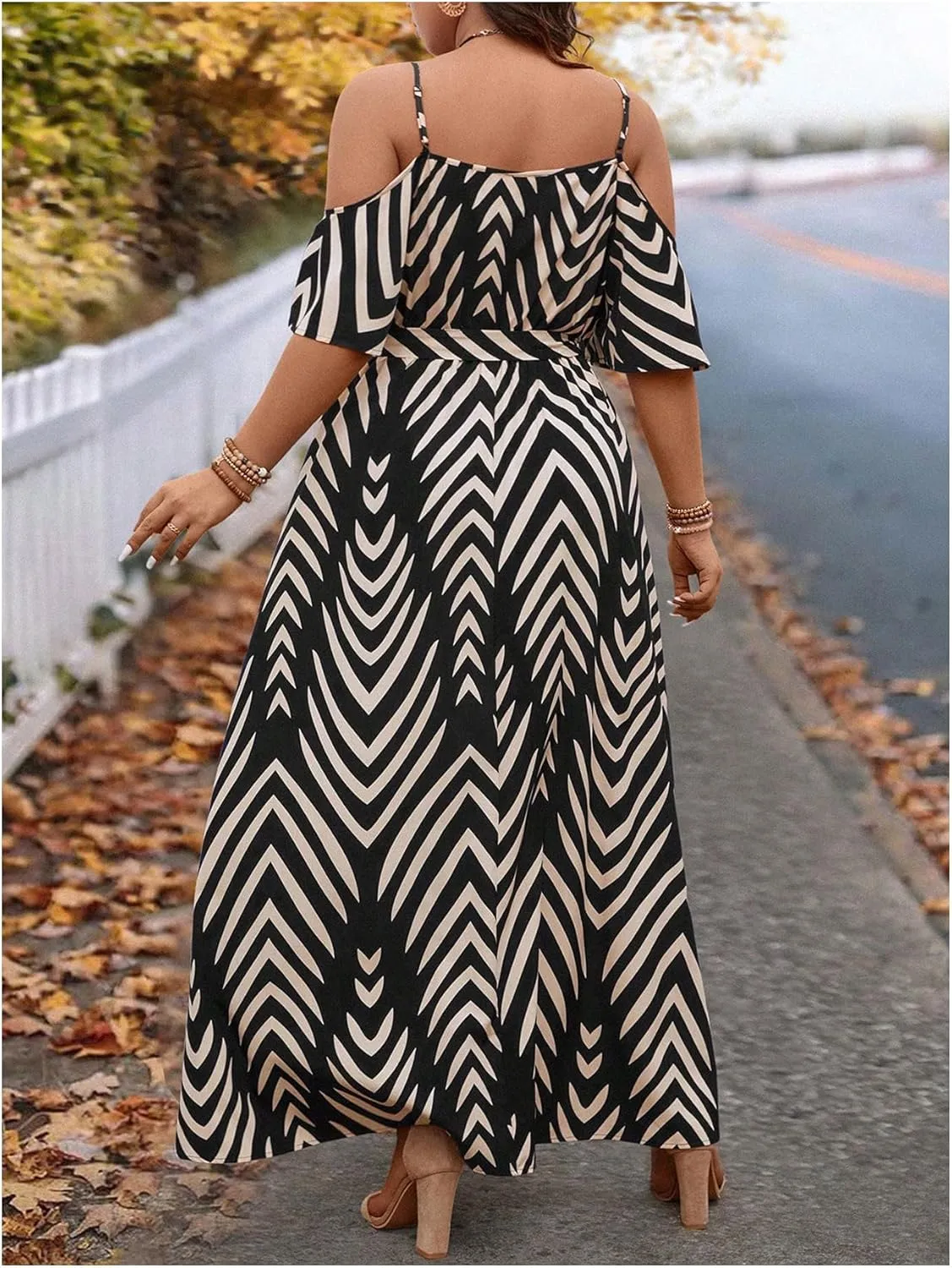 Floerns Women's Plus Size Cold Shoulder Short Sleeve Split Thigh Long Dress