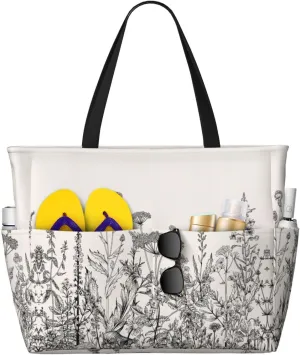 Floral Herbs Botanical Engraving Print Lightweight & Waterproof Tote Bag For Women Beach Gym Travel Vacation Picnic Sport