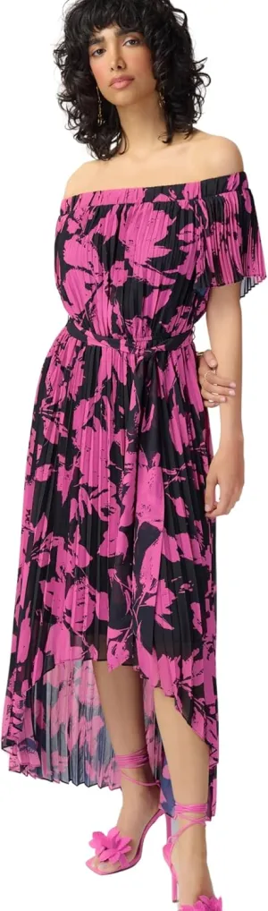 Floral Print Chiffon Off-Shoulder Pleated Dress Style 241908