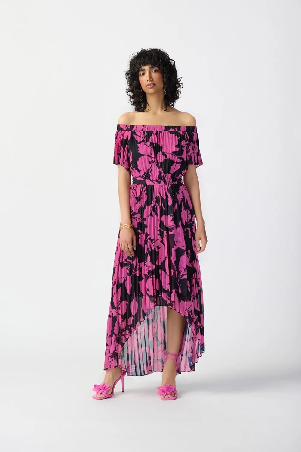 Floral Print Chiffon Off-Shoulder Pleated Dress Style 241908