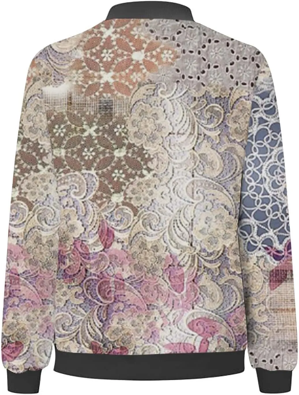 Floral Print Jackets for Women Fall Fashion 2024 Zip Up Y2K Coat Long Sleeve Stand Collar Lightweight