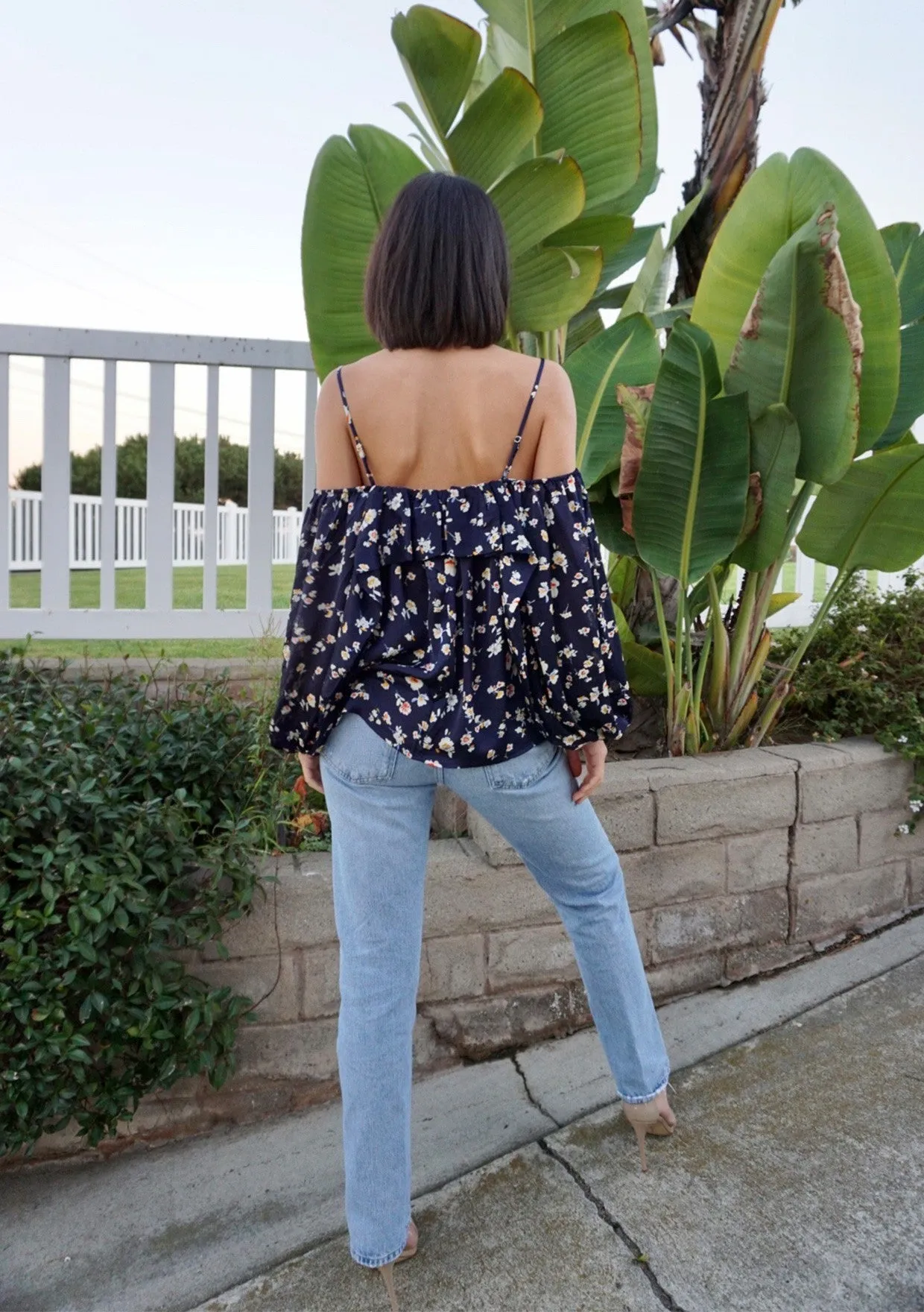 Floral Ruffle Cold Shoulder Flowy Top