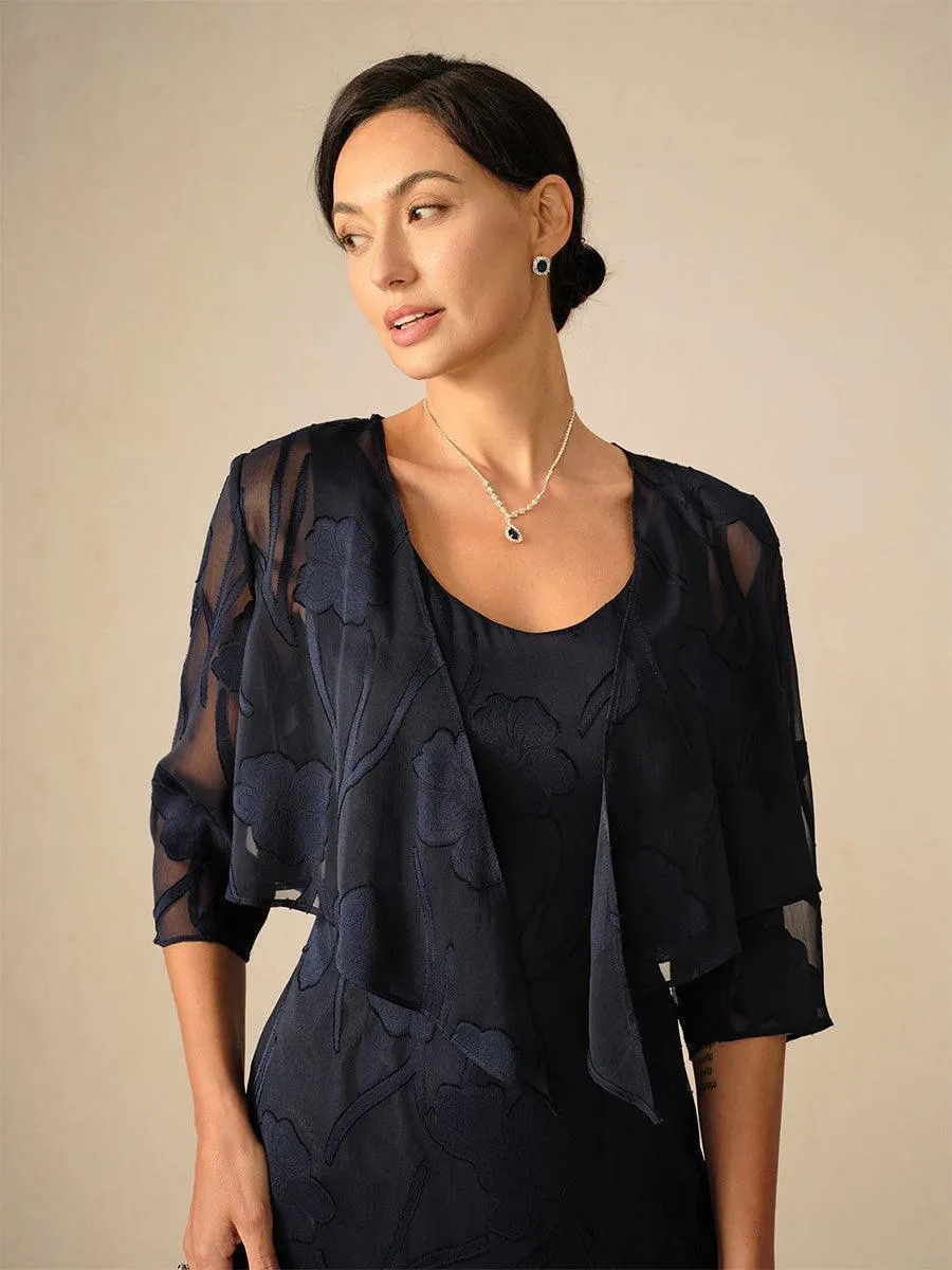 Floral Sheer Chiffon 3/4 Sleeve Cardigan