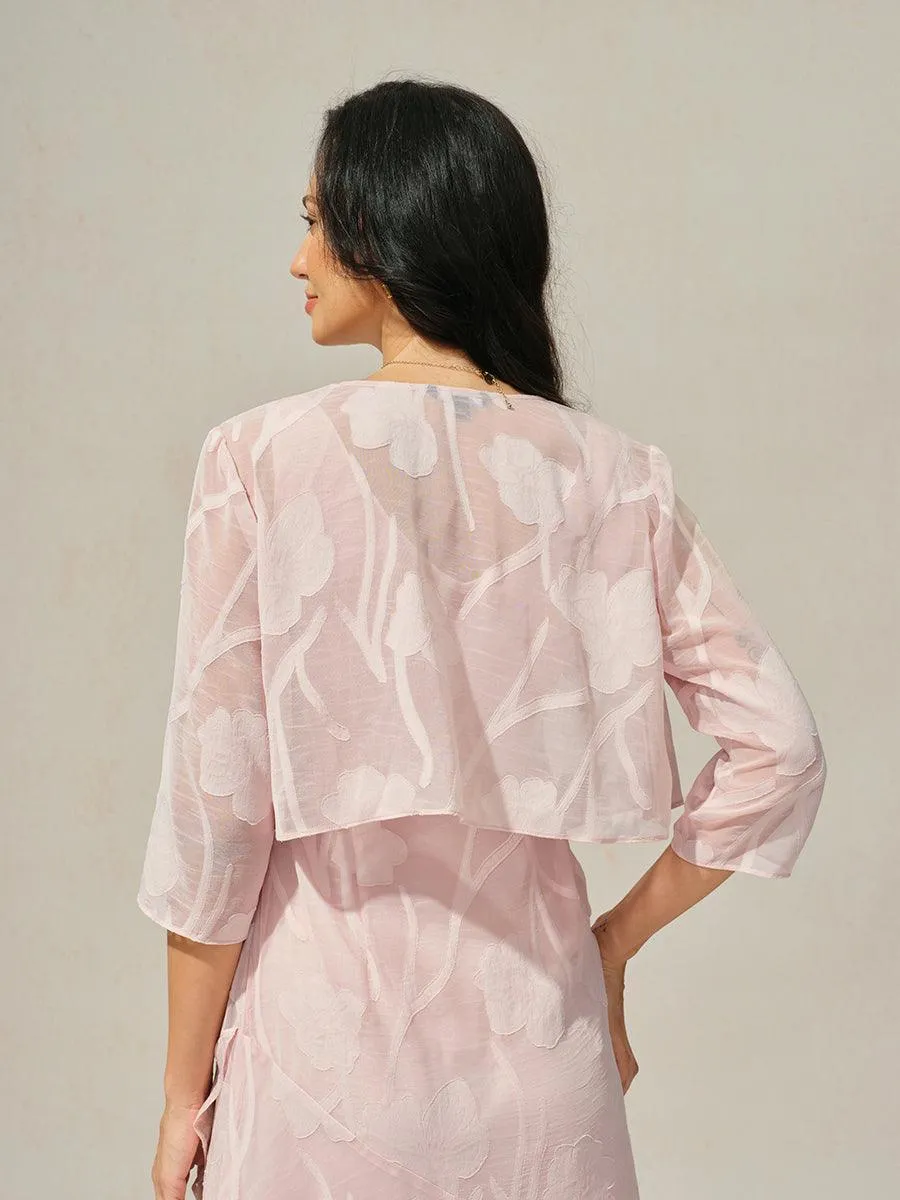 Floral Sheer Chiffon 3/4 Sleeve Cardigan