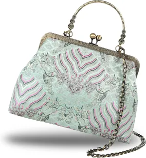 Floral Top-Handle Handbag, Kiss Lock Evening Bag for Women, Vintage Handbag