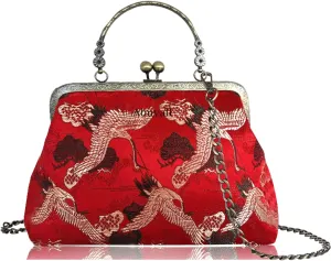 Floral Top-Handle Handbag, Kiss Lock Evening Bag for Women, Vintage Handbag