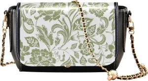 Flower Women Leather Shoulder Bag, Tiedyed Stripe Blue Crossbody Purses for Women Trendy Handbag with Chain Strap