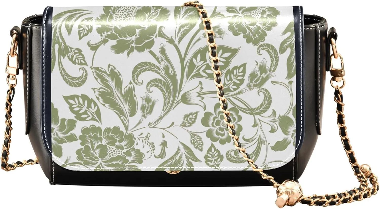 Flower Women Leather Shoulder Bag, Tiedyed Stripe Blue Crossbody Purses for Women Trendy Handbag with Chain Strap